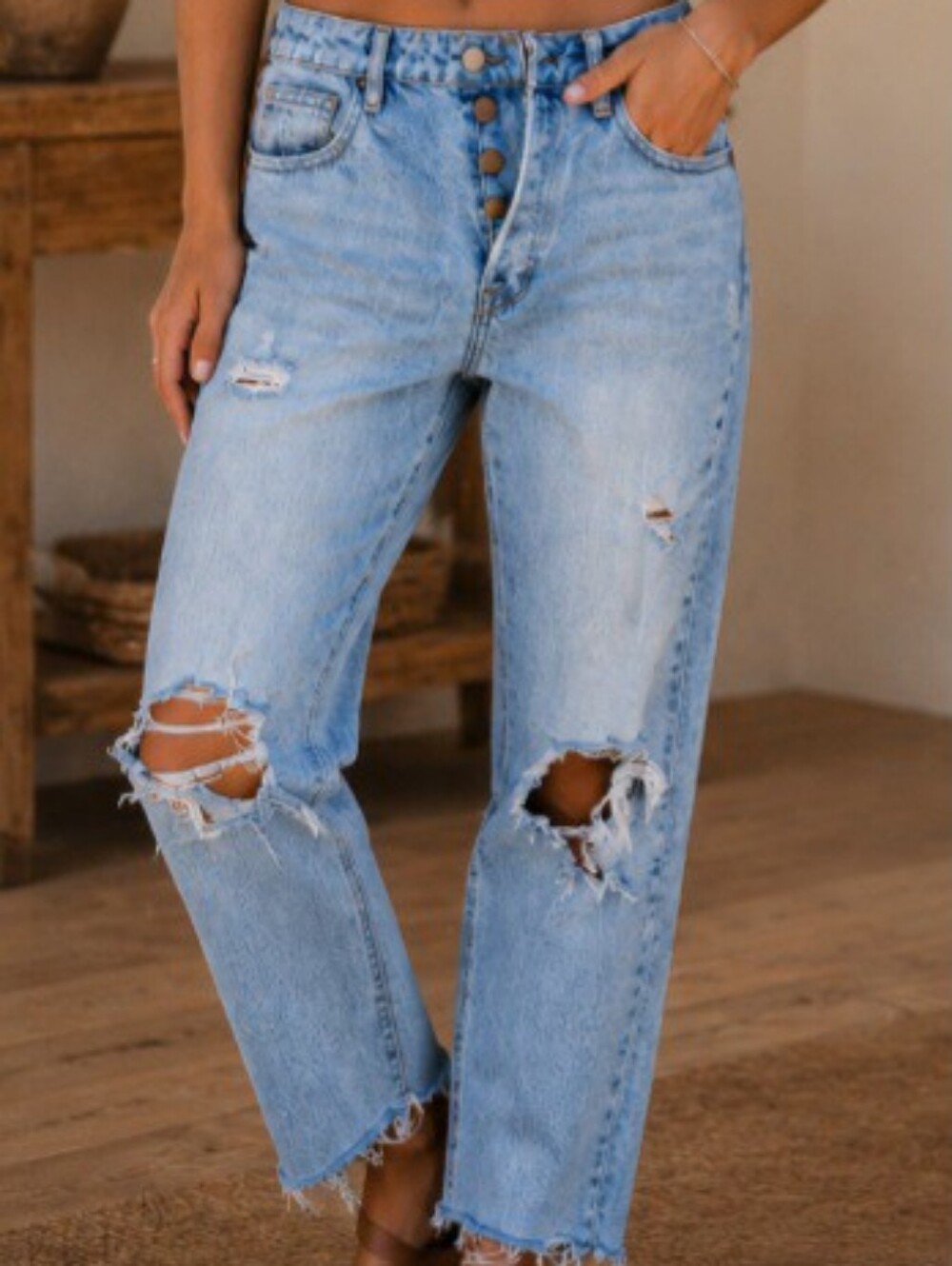 bohme Light Blue Distressed Boyfriend Jeans